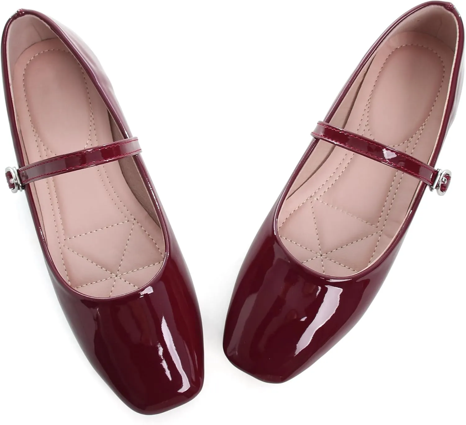 WENJIAZHIZHI Women's Ballet Flats Square Toe Comfortable Mary Jane Shoes Dressy Casual Slip-On Ballerina Working Flats Shoes