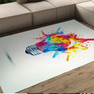 White Area Rugs Creative Urban Art Colorful Graffiti Lightbulb Print Non Slip Carpet for Bedroom Living Room Office Thin Floor Mat 3'3"x5'