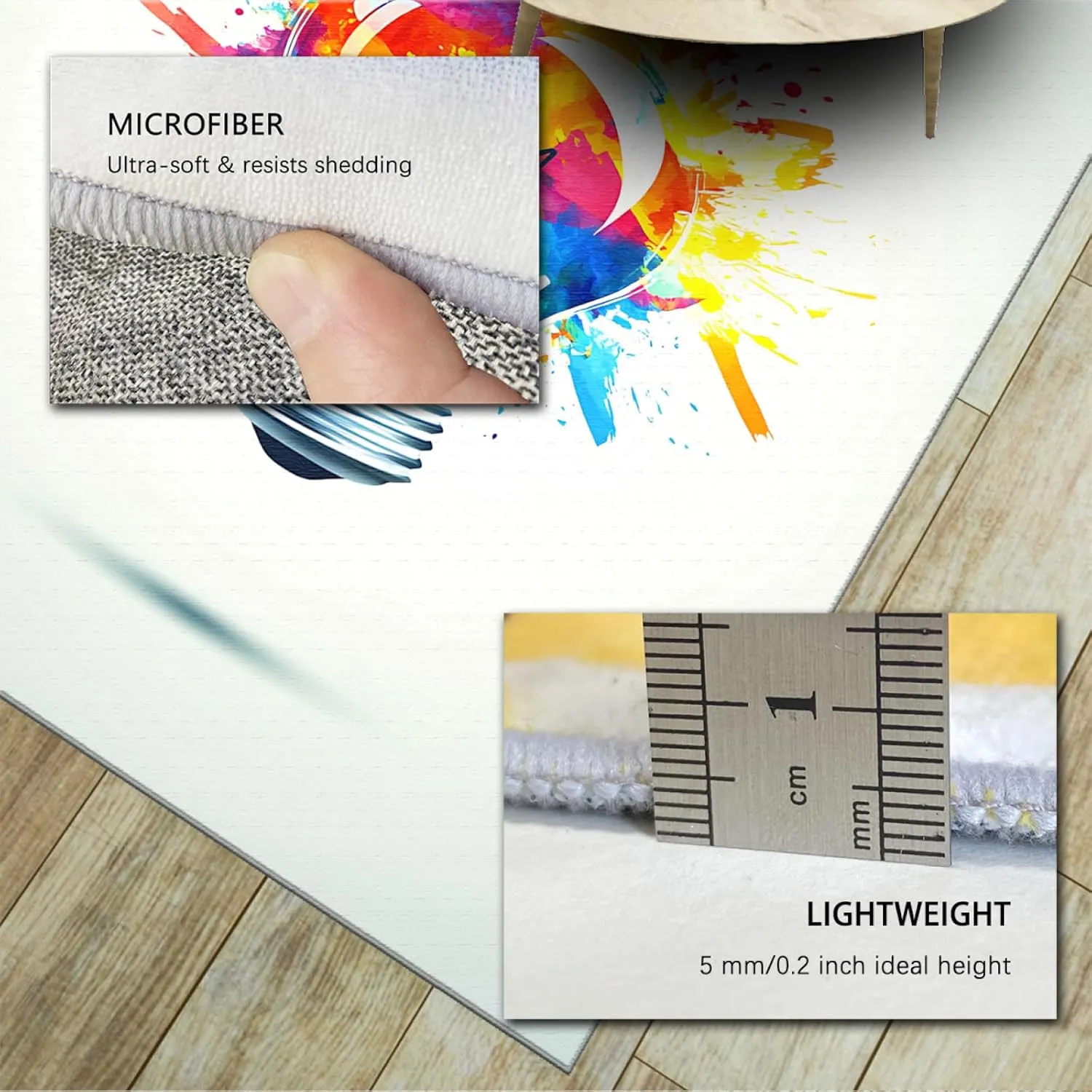 White Area Rugs Creative Urban Art Colorful Graffiti Lightbulb Print Non Slip Carpet for Bedroom Living Room Office Thin Floor Mat 3'3"x5'