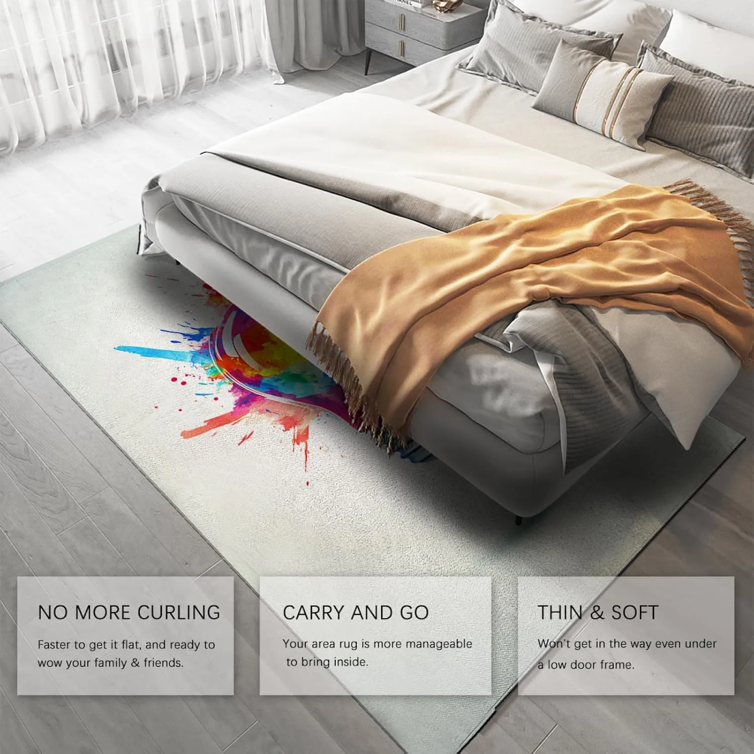 White Area Rugs Creative Urban Art Colorful Graffiti Lightbulb Print Non Slip Carpet for Bedroom Living Room Office Thin Floor Mat 3'3"x5'