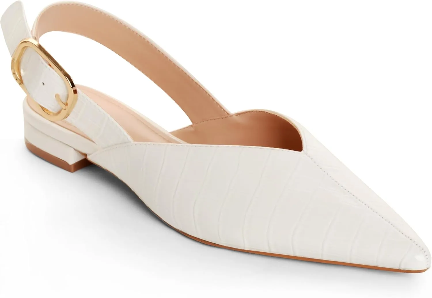 White Slingback Flat Shoes for Women Pointed Toe Adjustable Buckle Flat Mule Sandals Casual Comfortable Office Dressy Shoes