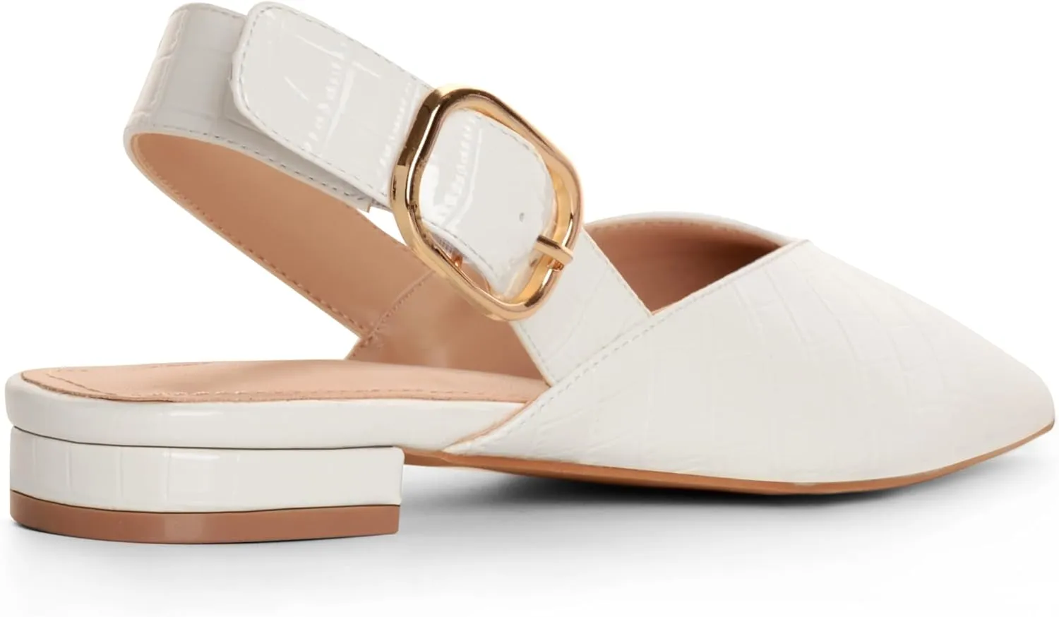 White Slingback Flat Shoes for Women Pointed Toe Adjustable Buckle Flat Mule Sandals Casual Comfortable Office Dressy Shoes