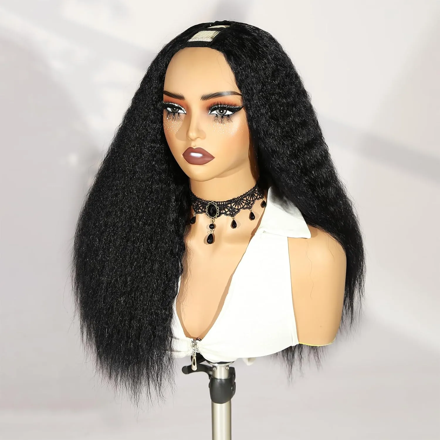 WIGER Kinky Straight U Part Wigs Human Hair Half Wig 1B Glueless Thin Leave Out Curly Hair 200% Density 18 Inch kinky Curly Clip in Wigs for Black Women Wear And Go Wig