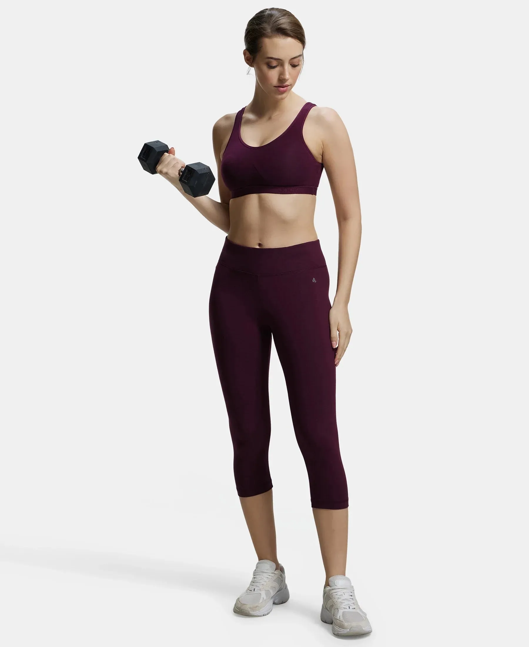 Wirefree Non Padded Super Combed Cotton Elastane Stretch Full Coverage Slip-On Active Bra with Wider Straps and Moisture Move Treatment - Wine Tasting