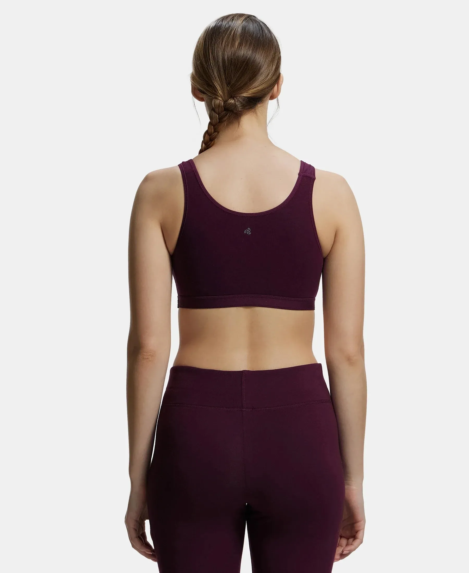 Wirefree Non Padded Super Combed Cotton Elastane Stretch Full Coverage Slip-On Active Bra with Wider Straps and Moisture Move Treatment - Wine Tasting