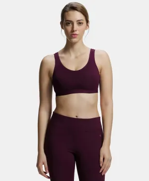 Wirefree Non Padded Super Combed Cotton Elastane Stretch Full Coverage Slip-On Active Bra with Wider Straps and Moisture Move Treatment - Wine Tasting