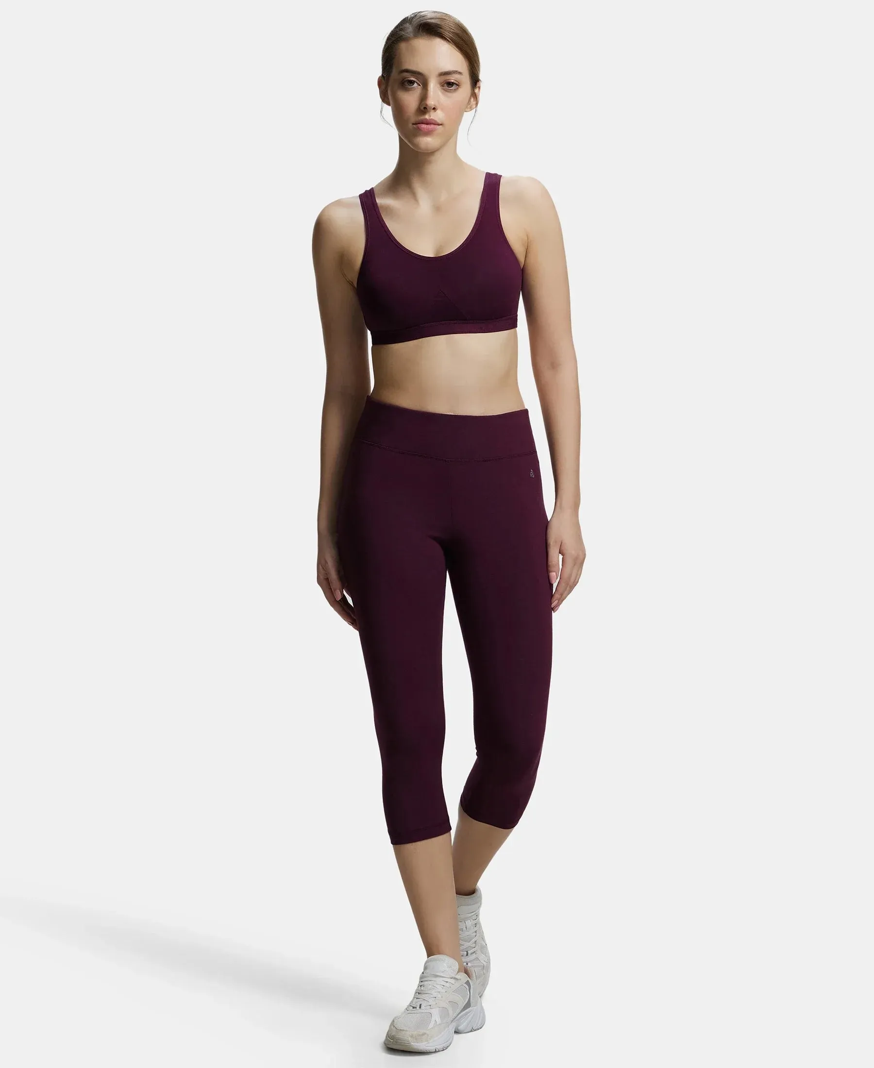 Wirefree Non Padded Super Combed Cotton Elastane Stretch Full Coverage Slip-On Active Bra with Wider Straps and Moisture Move Treatment - Wine Tasting