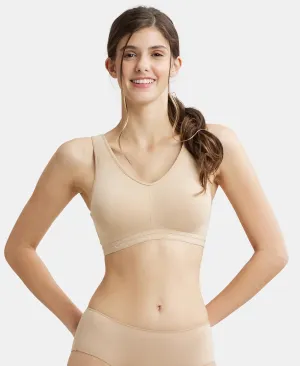 Wirefree Padded Super Combed Cotton Elastane Stretch Full Coverage Lounge and Sleep Bra with Removable Pads - Skin