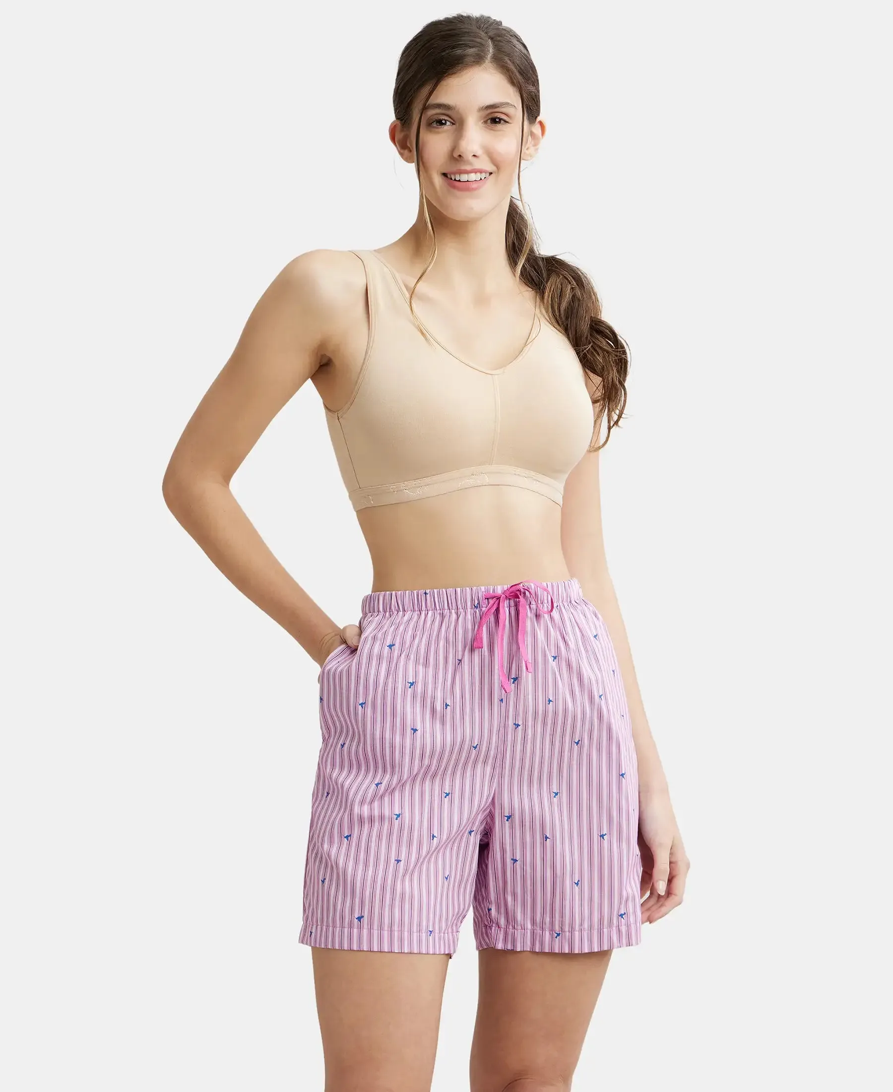 Wirefree Padded Super Combed Cotton Elastane Stretch Full Coverage Lounge and Sleep Bra with Removable Pads - Skin