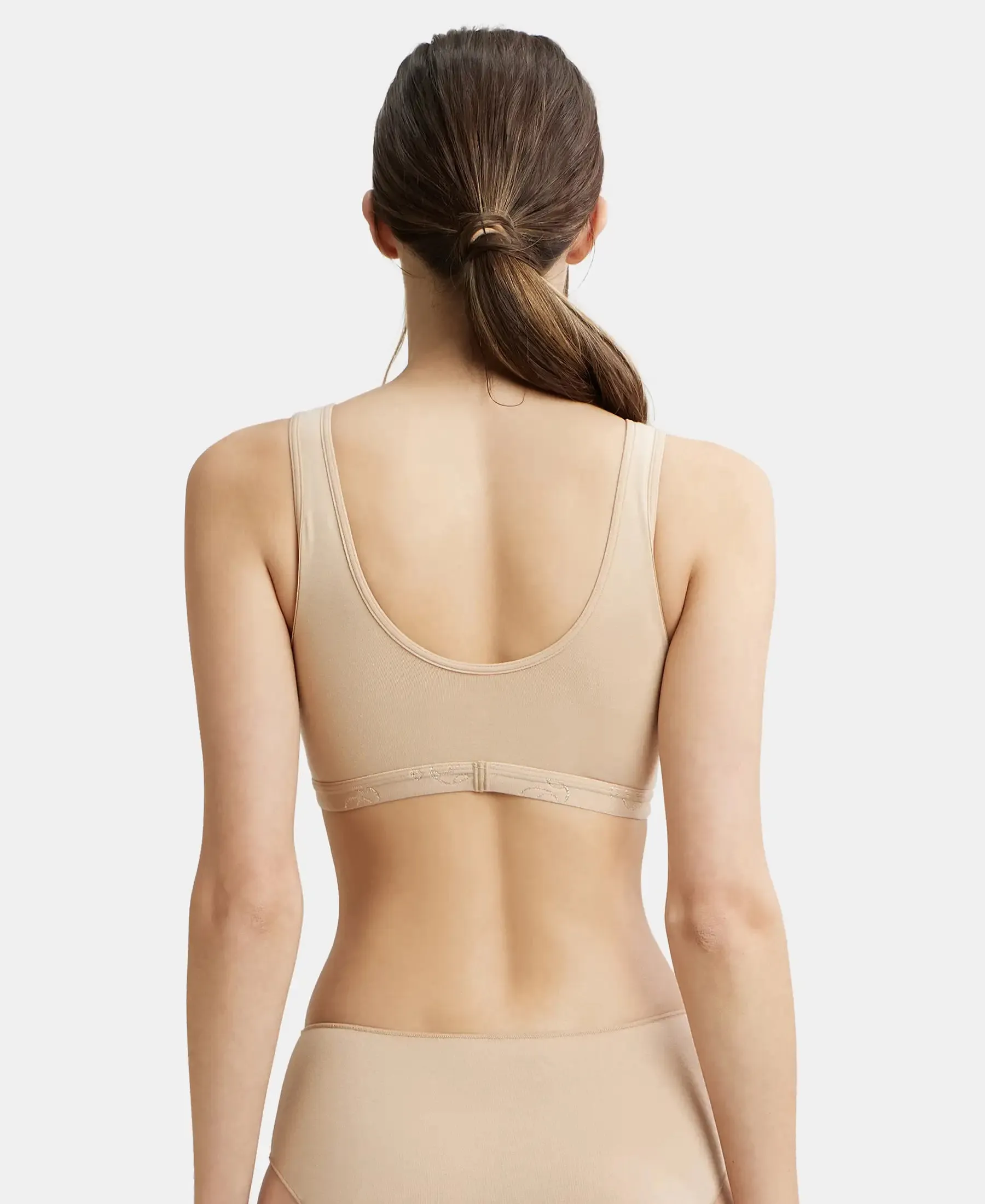 Wirefree Padded Super Combed Cotton Elastane Stretch Full Coverage Lounge and Sleep Bra with Removable Pads - Skin