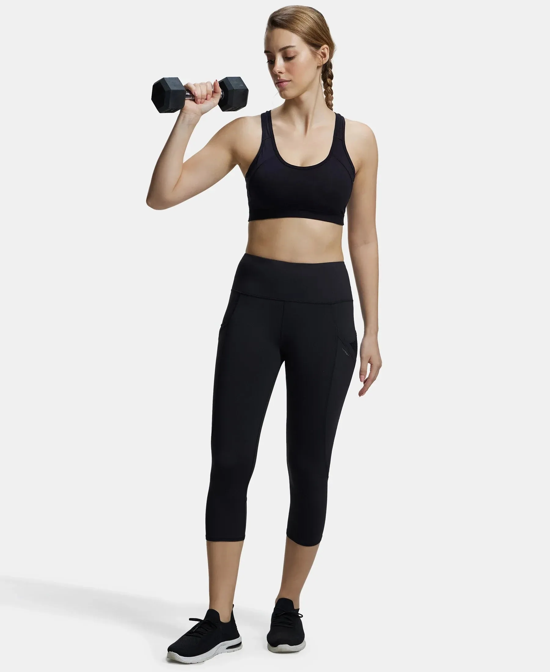 Wirefree Padded Super Combed Cotton Elastane Stretch Full Coverage Racer Back Styling Active Bra with StayFresh and Moisture Move Treatment - Black