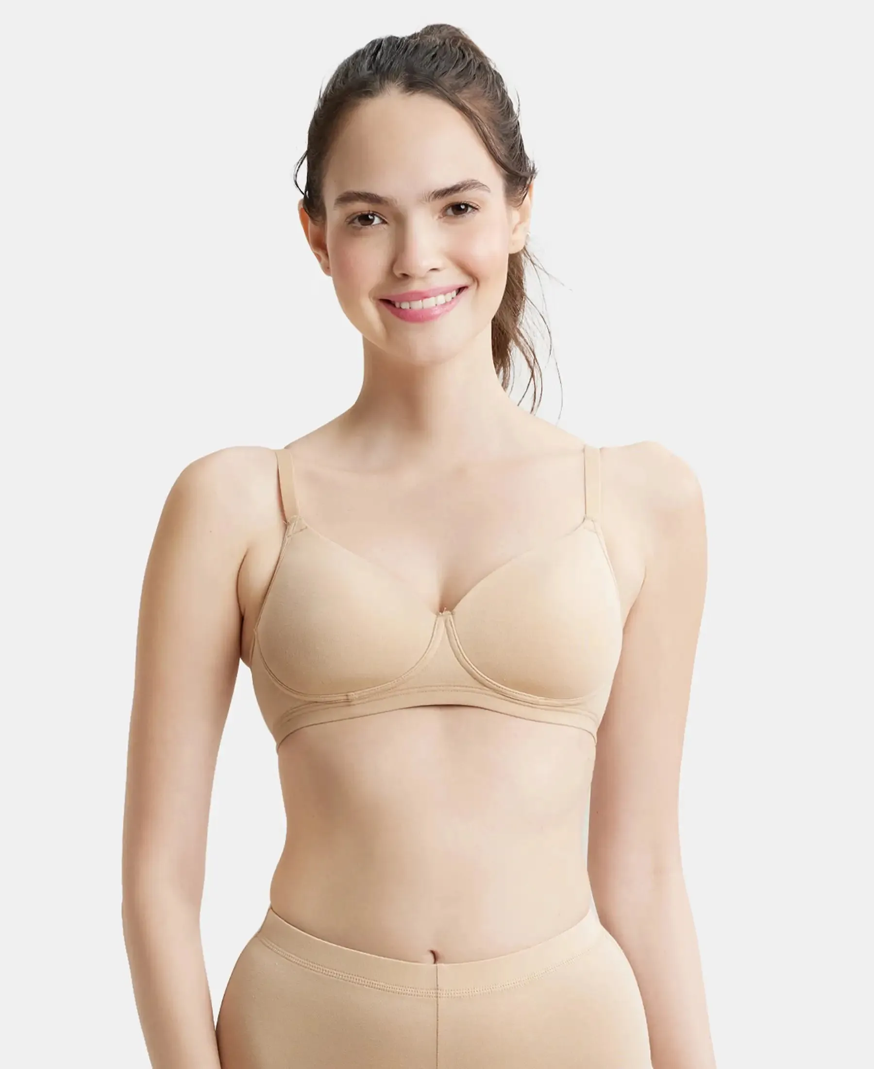 Wirefree Padded Super Combed Cotton Elastane Stretch Full Coverage Slip-On Beginners Bra - Light Skin