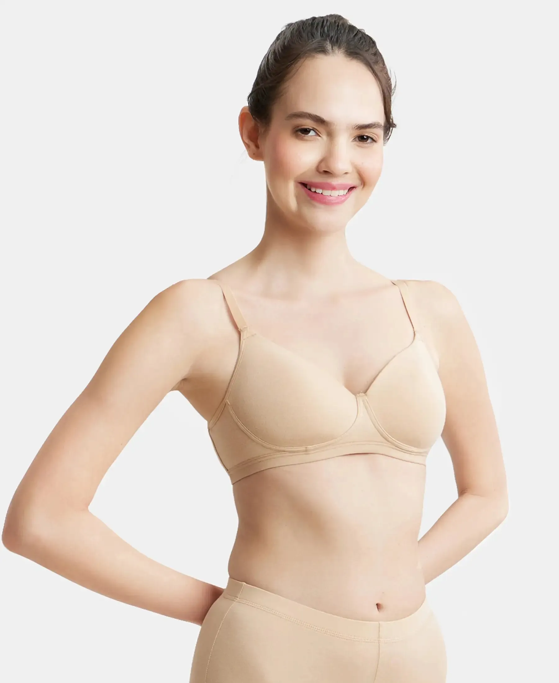 Wirefree Padded Super Combed Cotton Elastane Stretch Full Coverage Slip-On Beginners Bra - Light Skin