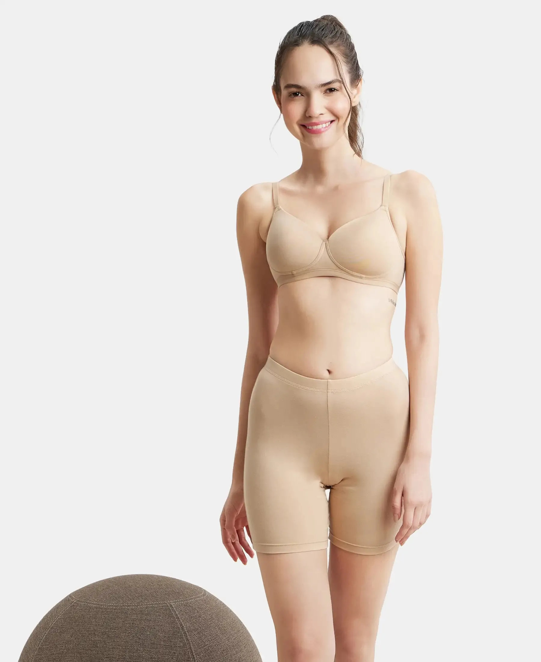 Wirefree Padded Super Combed Cotton Elastane Stretch Full Coverage Slip-On Beginners Bra - Light Skin