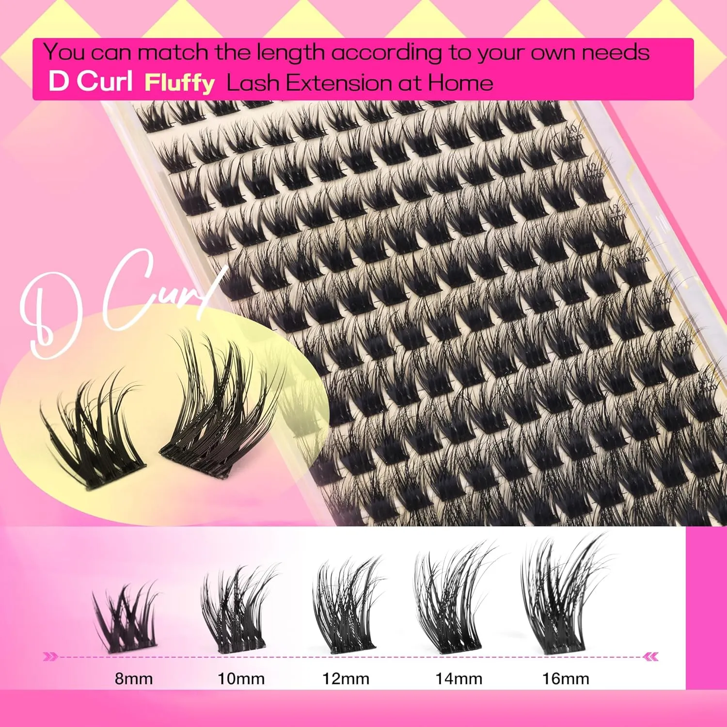 Wispy Lash Clusters Kit Lash Extension Kit Natural Cluster Lashes D 8-16mm Clusters Eyelash Extensions Thick Lashes Cluster Flat Individual Lashes with Lash Bond and Seal Tweezers