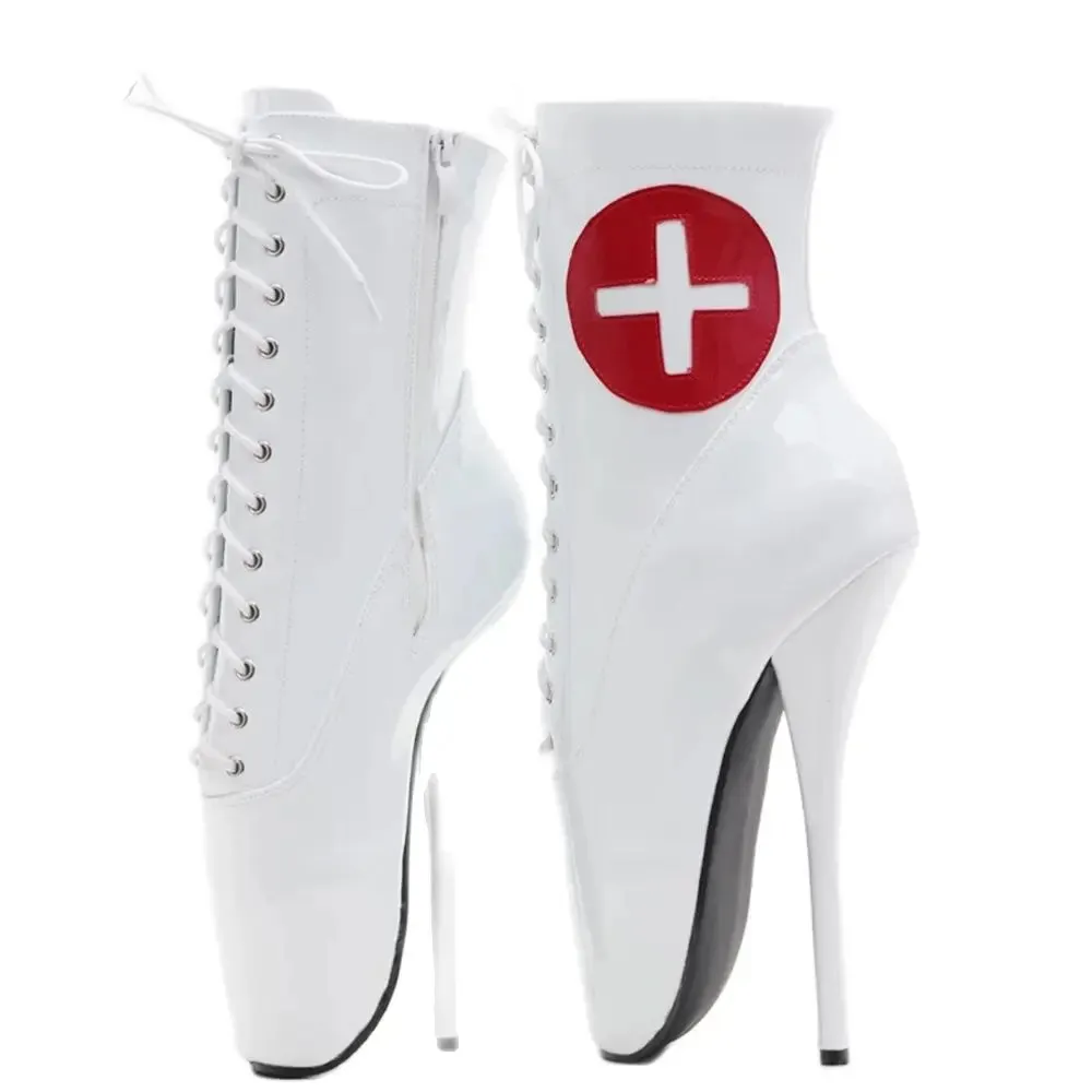 Women Ankle Boots 18CM Super High Heel Stiletto Nurse Cosplay Sexy  Shoes