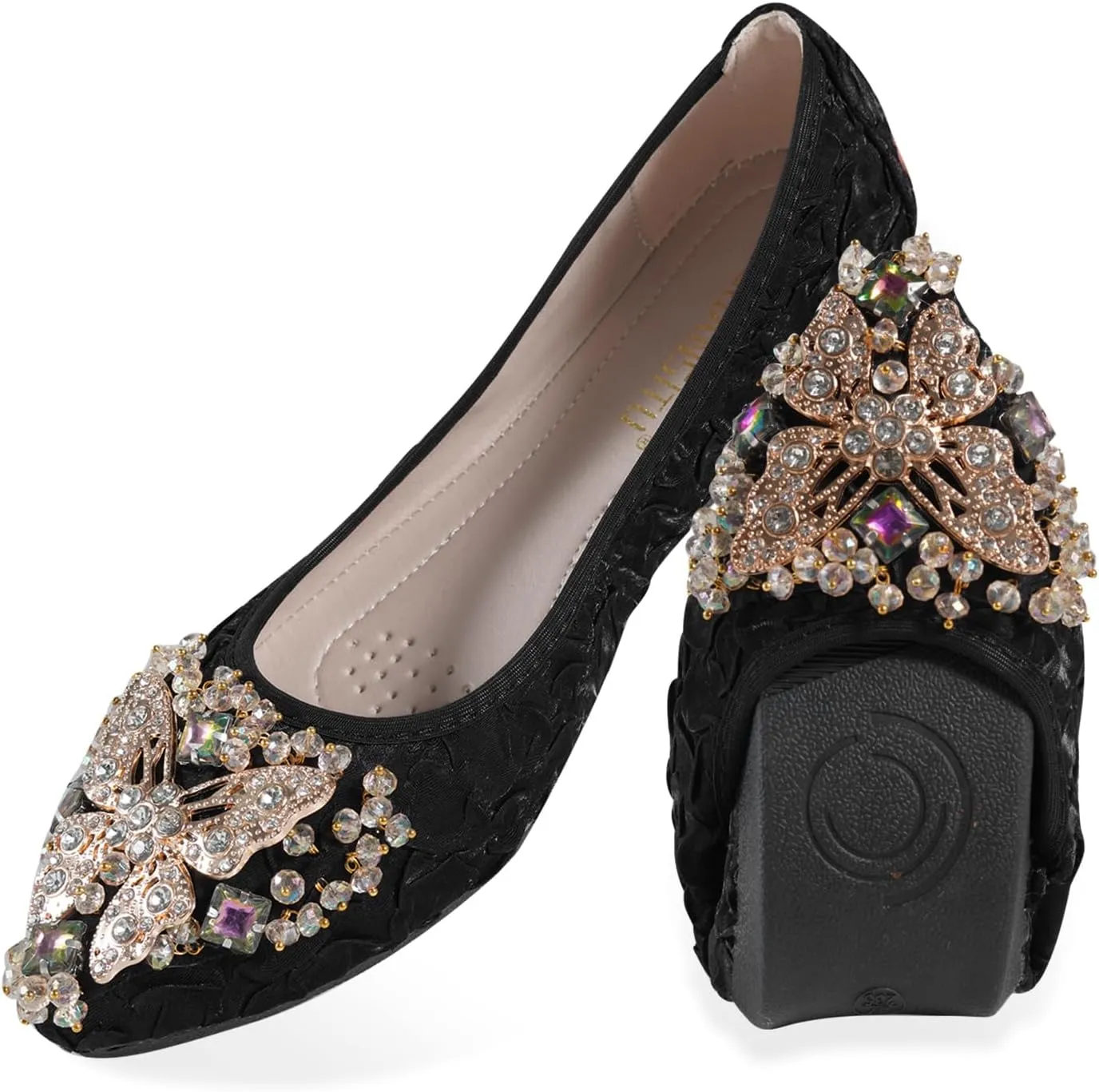 Women Ballet Flats Rhinestone Wedding Ballerina Shoes Foldable Sparkly Comfort Slip on Flat Shoes