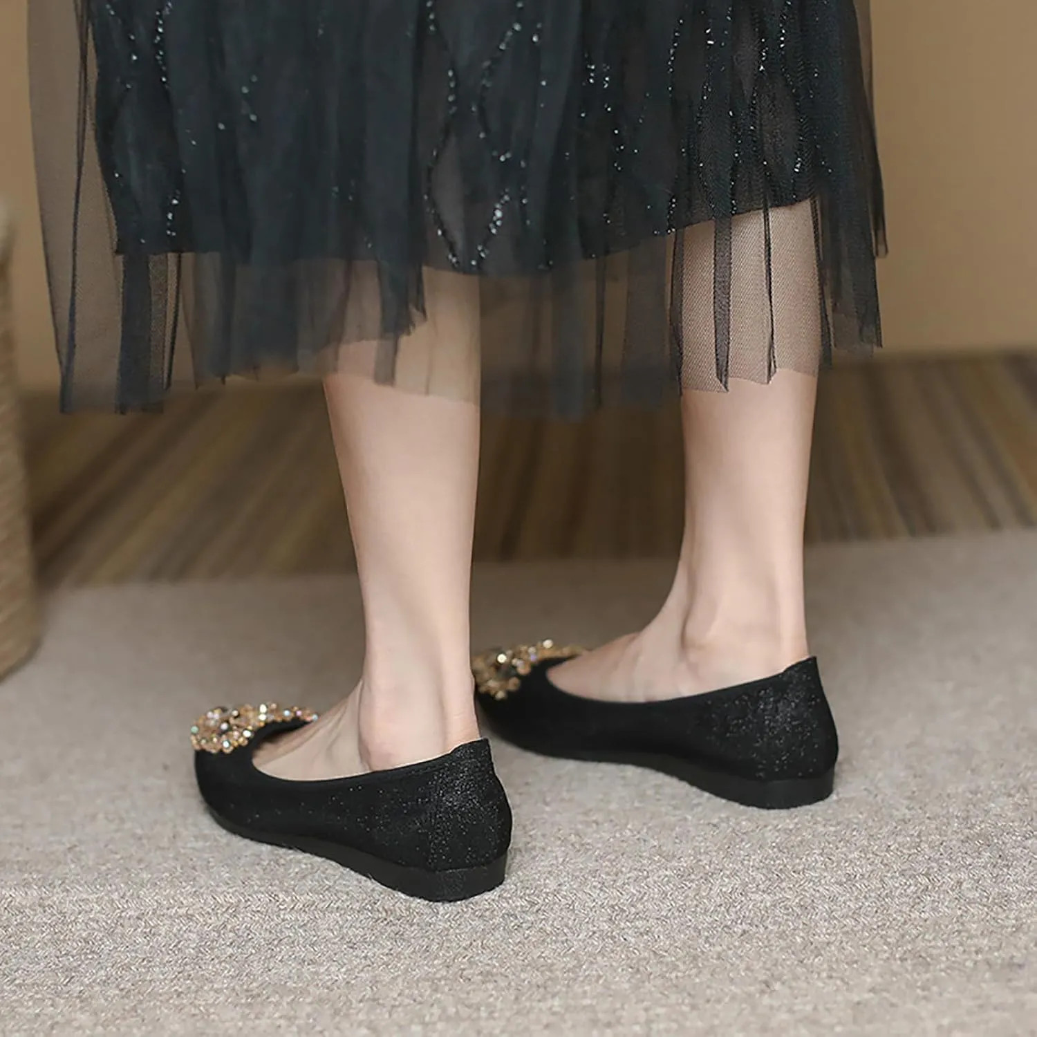 Women Ballet Flats Rhinestone Wedding Ballerina Shoes Foldable Sparkly Comfort Slip on Flat Shoes