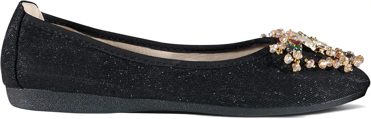 Women Ballet Flats Rhinestone Wedding Ballerina Shoes Foldable Sparkly Comfort Slip on Flat Shoes