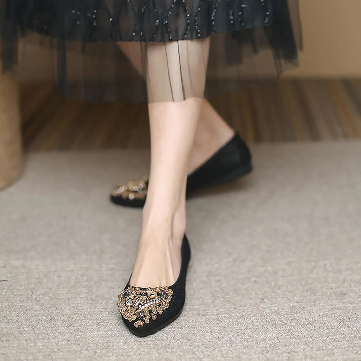 Women Ballet Flats Rhinestone Wedding Ballerina Shoes Foldable Sparkly Comfort Slip on Flat Shoes