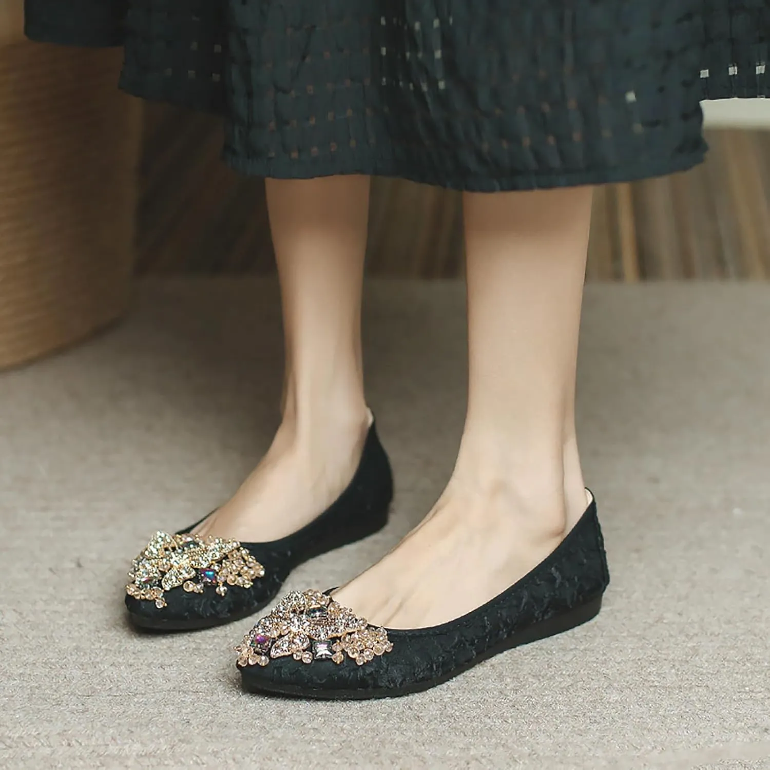 Women Ballet Flats Rhinestone Wedding Ballerina Shoes Foldable Sparkly Comfort Slip on Flat Shoes