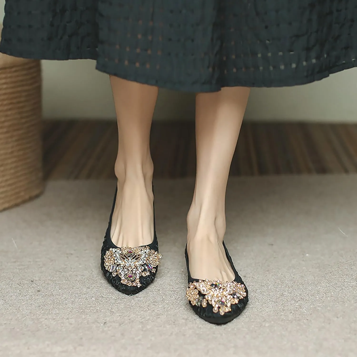 Women Ballet Flats Rhinestone Wedding Ballerina Shoes Foldable Sparkly Comfort Slip on Flat Shoes