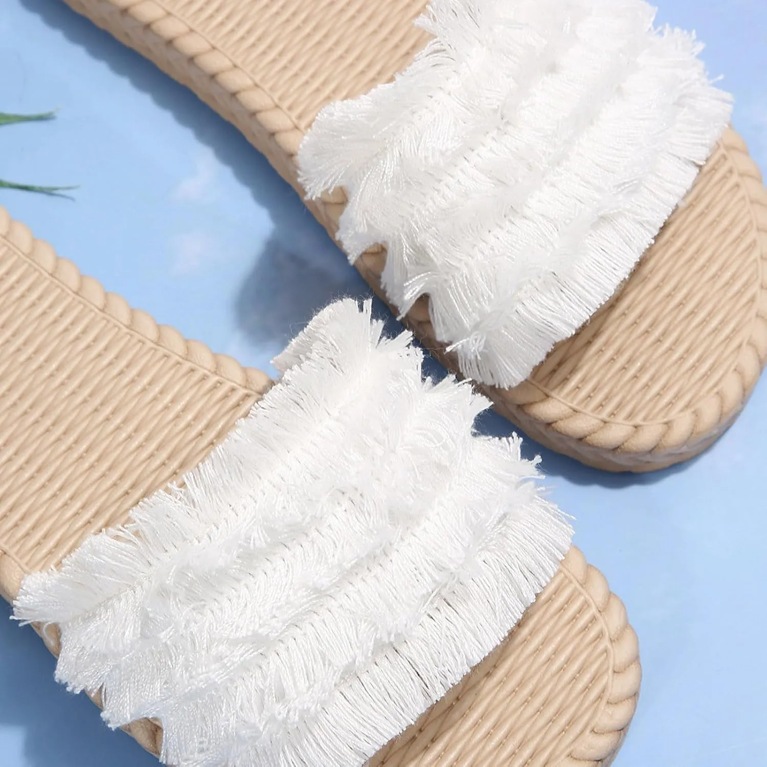 Women Bohemian Fringe Slide Sandals Summer Dressy Slip on Flat Slides Boho Beach Slippers Comfort Sandal for Vacation