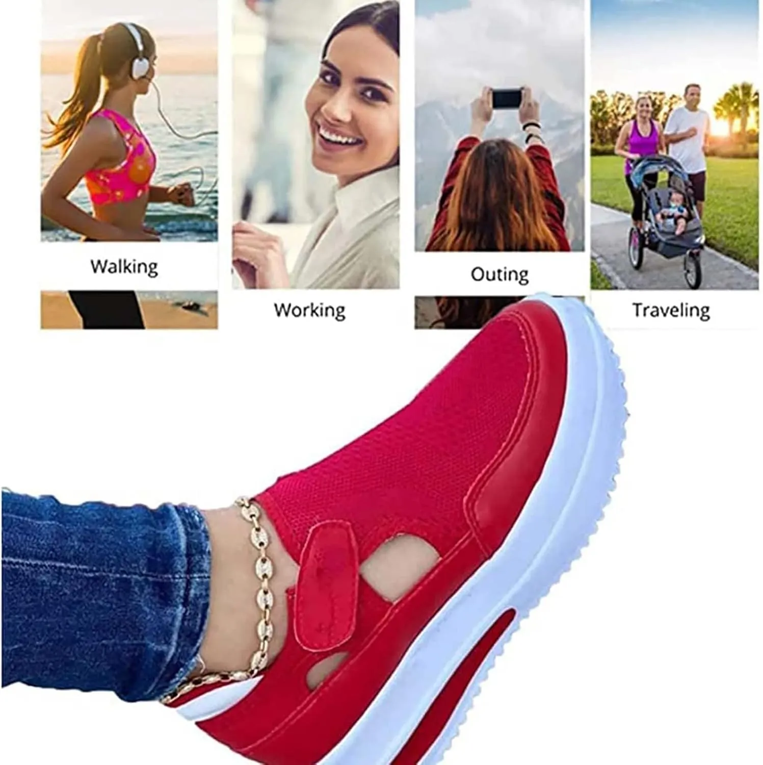 Women Casual Shoes Spring and Summer Woven Breathable Sport Shoes, Fashion Trainers Women's Running Shoes Lightweight Non Slip Breathable Mesh (Color : Red, Size : 8.5)