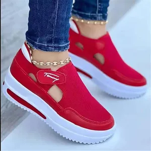 Women Casual Shoes Spring and Summer Woven Breathable Sport Shoes, Fashion Trainers Women's Running Shoes Lightweight Non Slip Breathable Mesh (Color : Red, Size : 8.5)