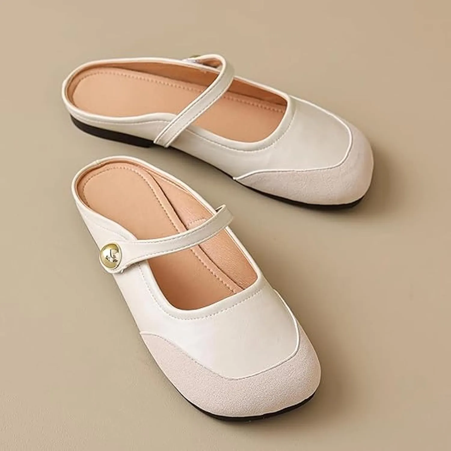 Women Mules,Adjustable Buckle Strap Mary Jane,Comfortable Slip on Shoes Mules,Closed Pointed Toe Backless Loafers