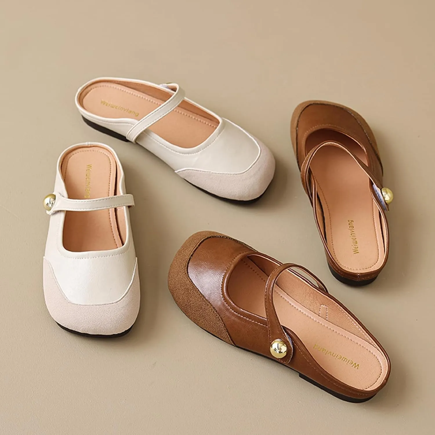 Women Mules,Adjustable Buckle Strap Mary Jane,Comfortable Slip on Shoes Mules,Closed Pointed Toe Backless Loafers
