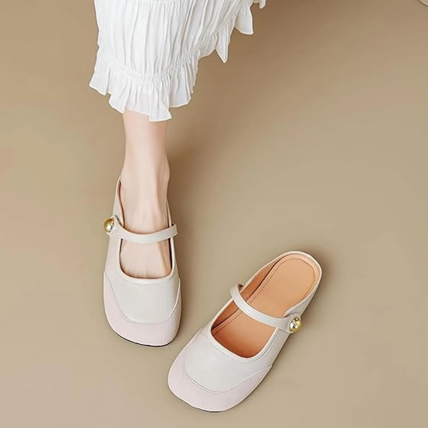 Women Mules,Adjustable Buckle Strap Mary Jane,Comfortable Slip on Shoes Mules,Closed Pointed Toe Backless Loafers