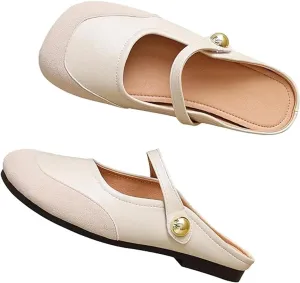 Women Mules,Adjustable Buckle Strap Mary Jane,Comfortable Slip on Shoes Mules,Closed Pointed Toe Backless Loafers