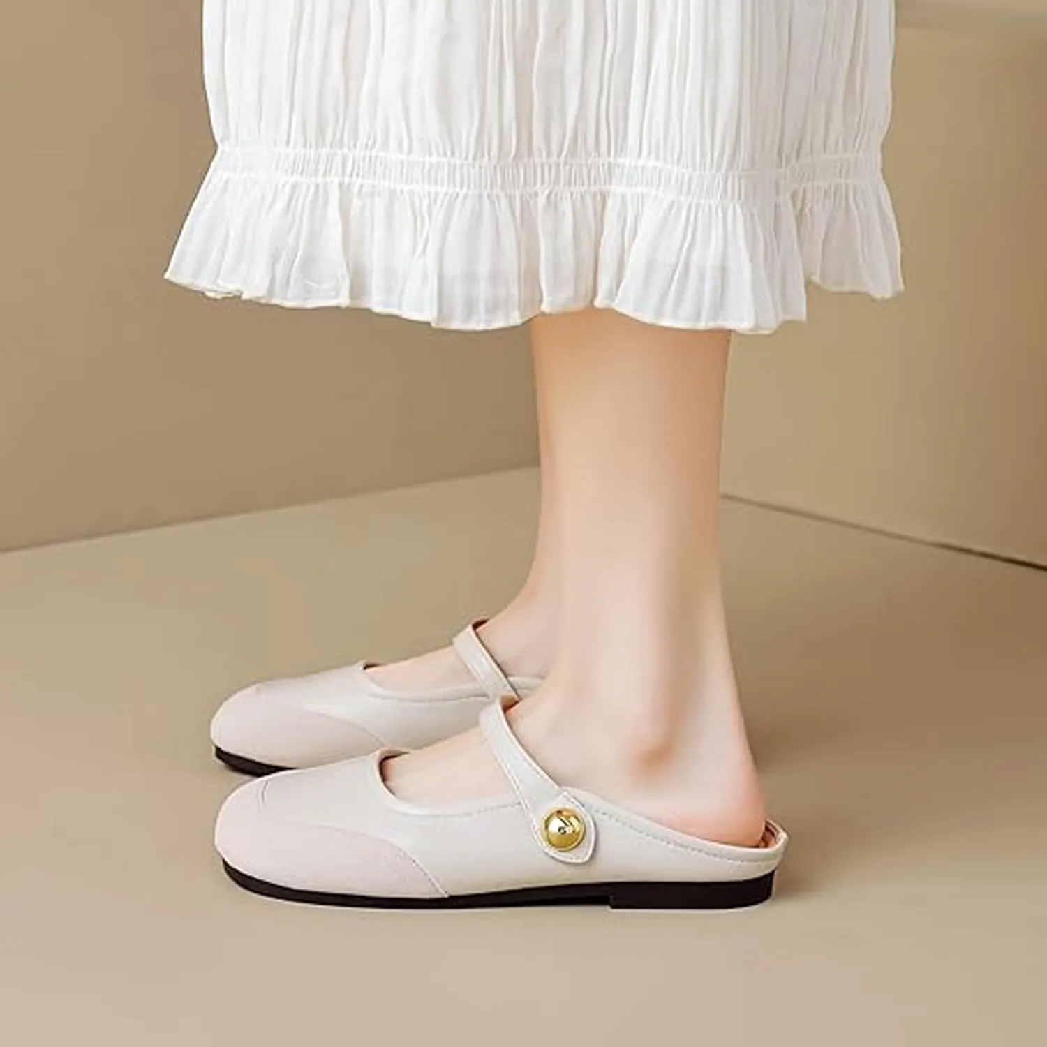 Women Mules,Adjustable Buckle Strap Mary Jane,Comfortable Slip on Shoes Mules,Closed Pointed Toe Backless Loafers