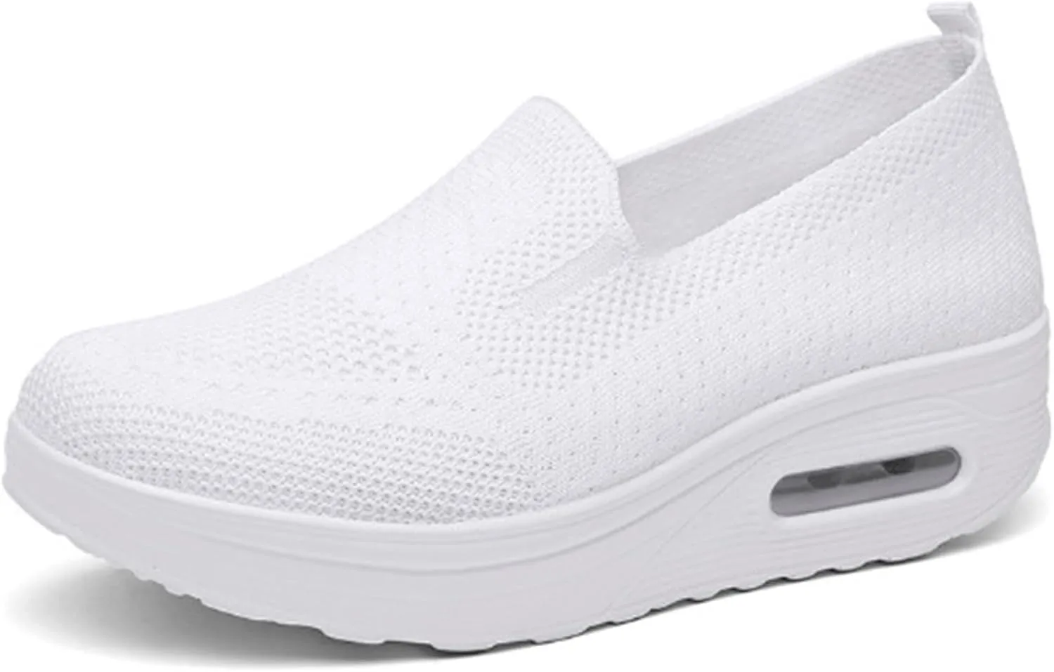 Women Wedge Shoes Breathable Mesh Sneakers Non Slip Casual Knit Boat Loafers Air Cushion Slip On Comfort Walking Shoes Comfortable Women's Orthopedic Platform Sneakers