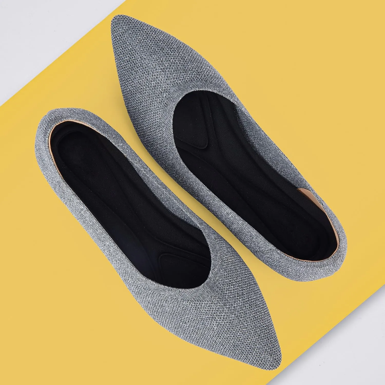 Women's Ballet Flat Shoes Knit Dress Shoes Pointed Toe Flats Comfort Slip on Walking Flats Foldable Soft Shoes