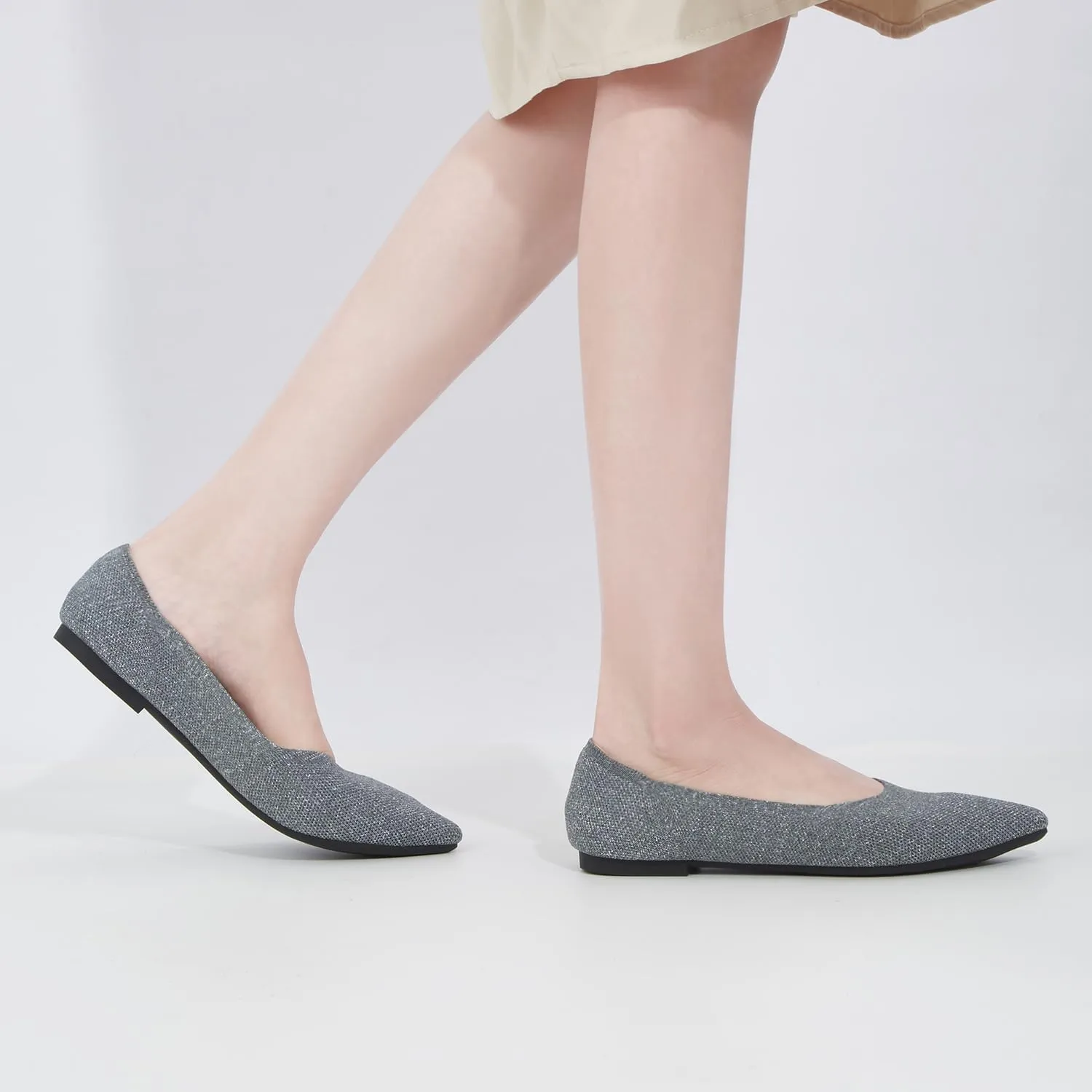 Women's Ballet Flat Shoes Knit Dress Shoes Pointed Toe Flats Comfort Slip on Walking Flats Foldable Soft Shoes
