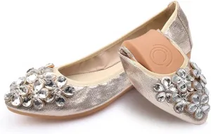 Women's Ballet Flats Foldable Casual Sparkly Rhinestone Wedding Ballerina Shoes Comfort Slip on Walking Flat Shoes