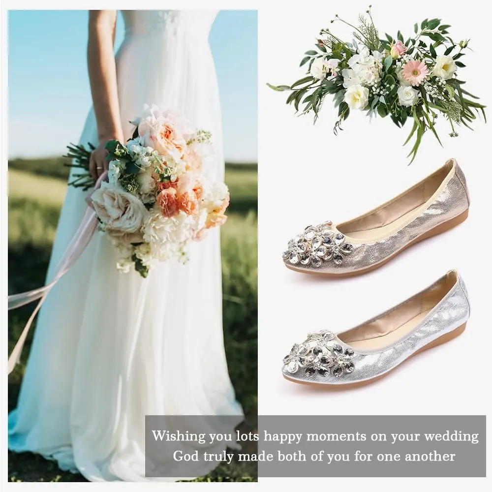 Women's Ballet Flats Foldable Casual Sparkly Rhinestone Wedding Ballerina Shoes Comfort Slip on Walking Flat Shoes