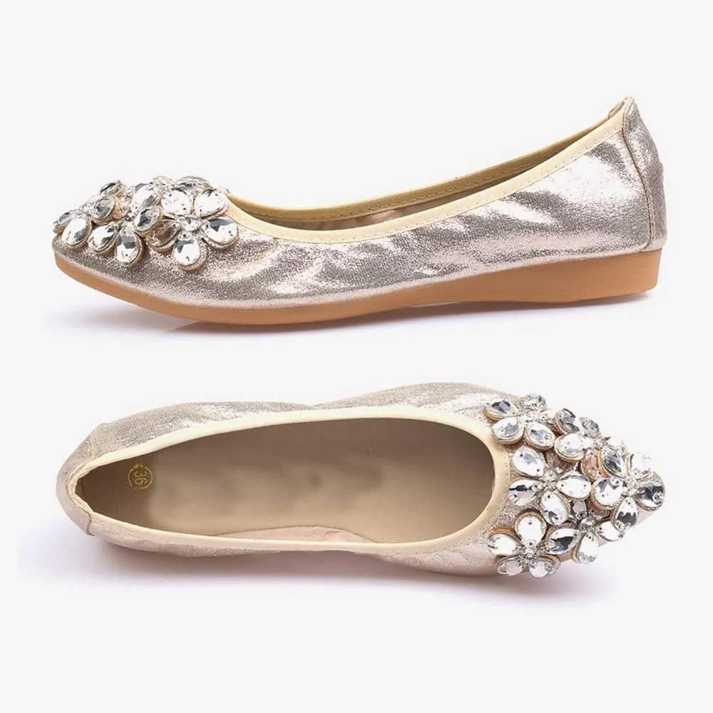 Women's Ballet Flats Foldable Casual Sparkly Rhinestone Wedding Ballerina Shoes Comfort Slip on Walking Flat Shoes