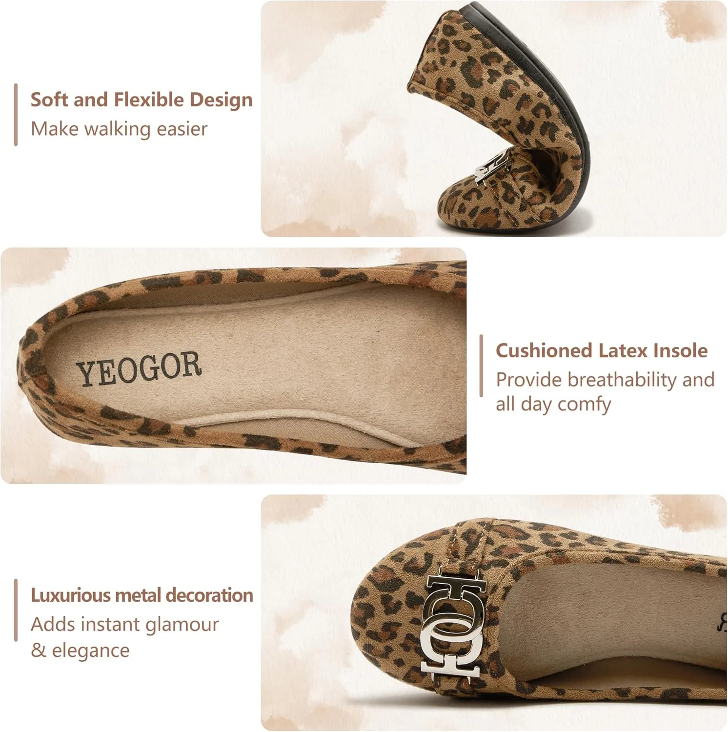 Women's Ballet Shoes Comfortable Slip on Round Toe Flat Casual Shoes for Walking, Driving, Dressy