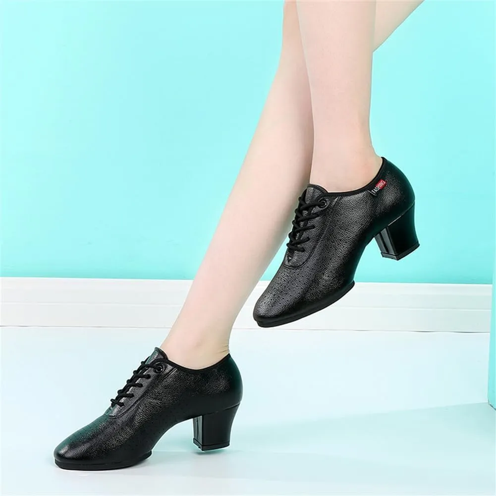 Women's Ballroom Dance Shoes, Leather Ballet Salsa Tango Practice Performance Shoes Stage Walking Shoes