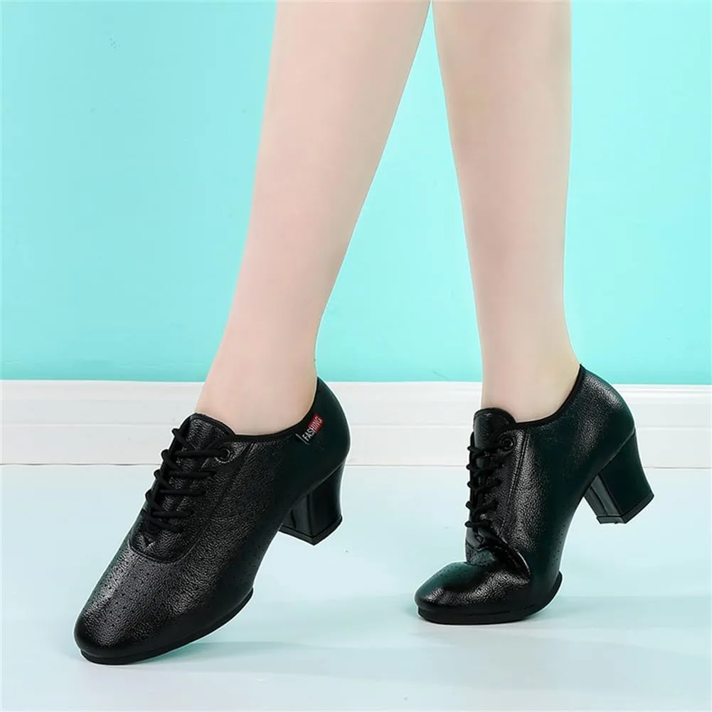Women's Ballroom Dance Shoes, Leather Ballet Salsa Tango Practice Performance Shoes Stage Walking Shoes
