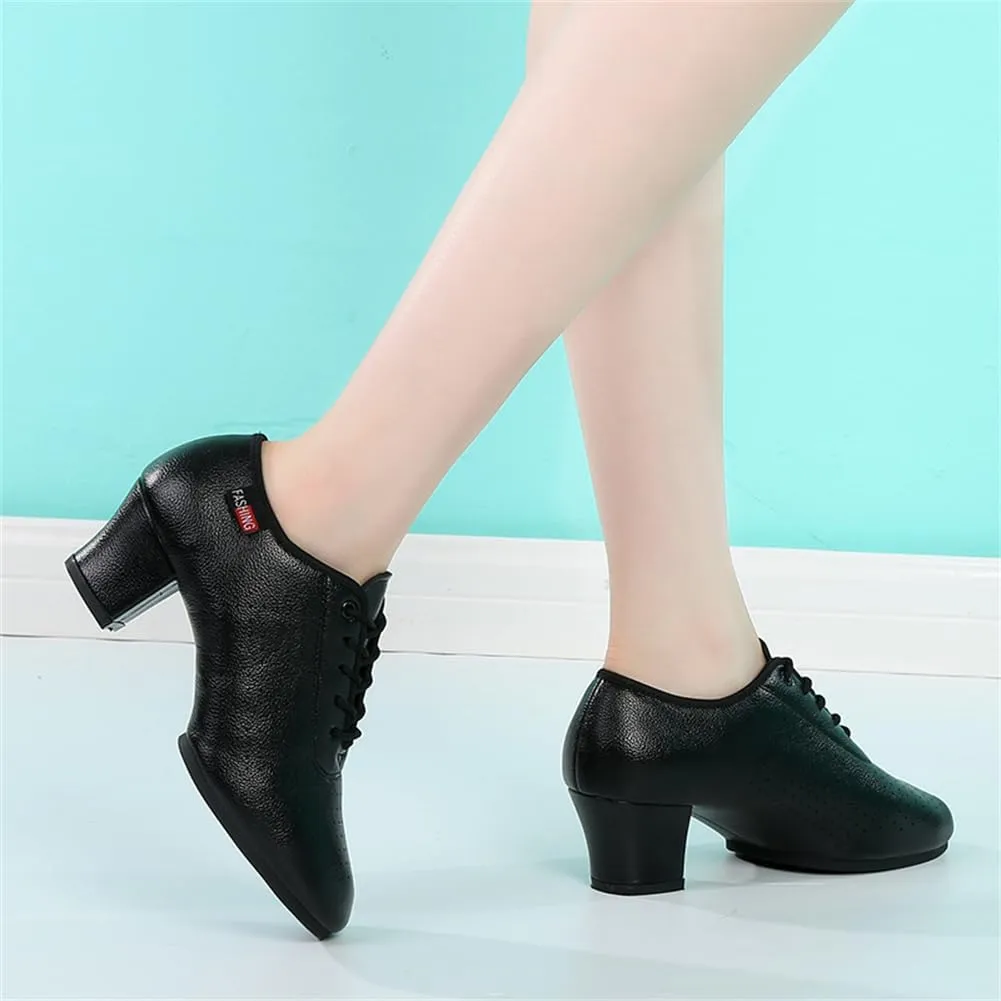 Women's Ballroom Dance Shoes, Leather Ballet Salsa Tango Practice Performance Shoes Stage Walking Shoes