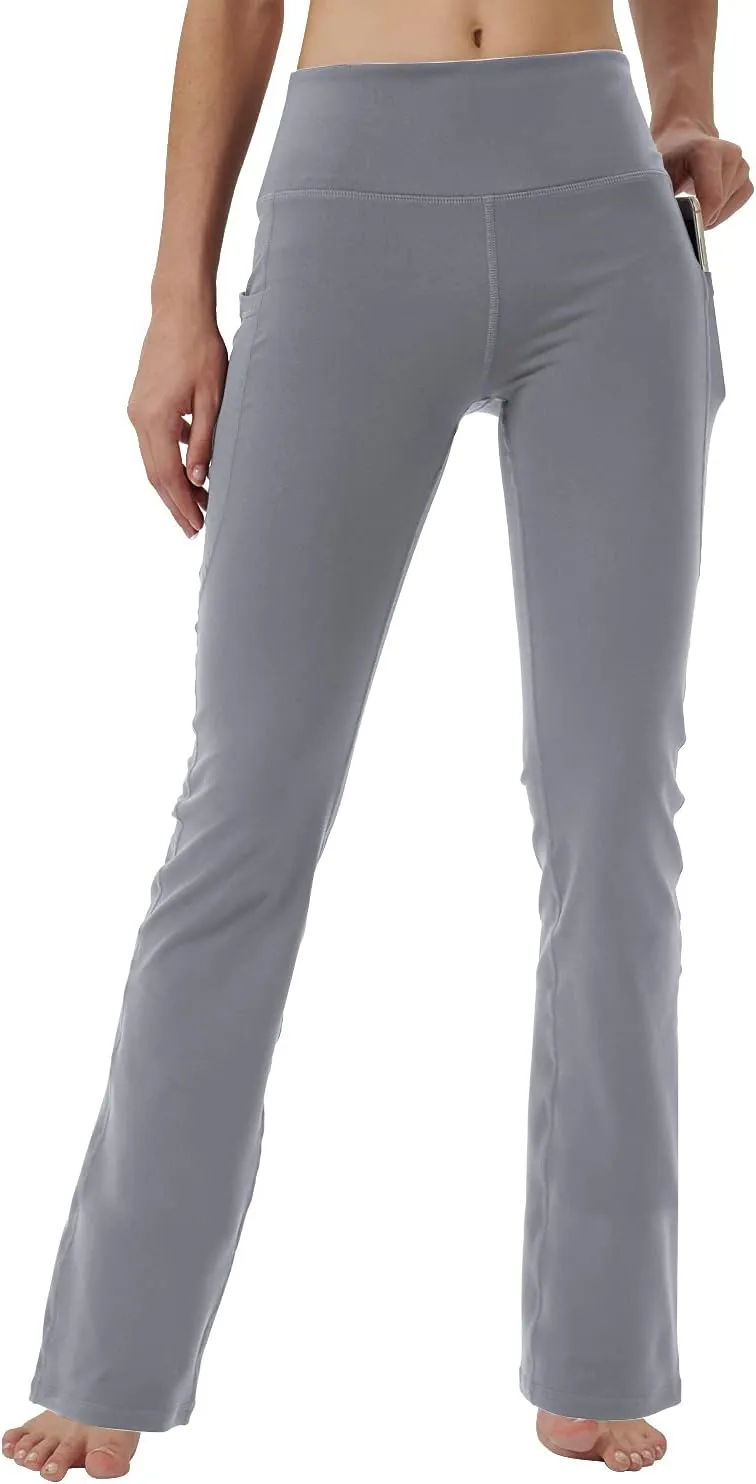 Women's Bootleg Yoga Pants with Hidden Pockets Tummy Control Running Legging Long Bootcut