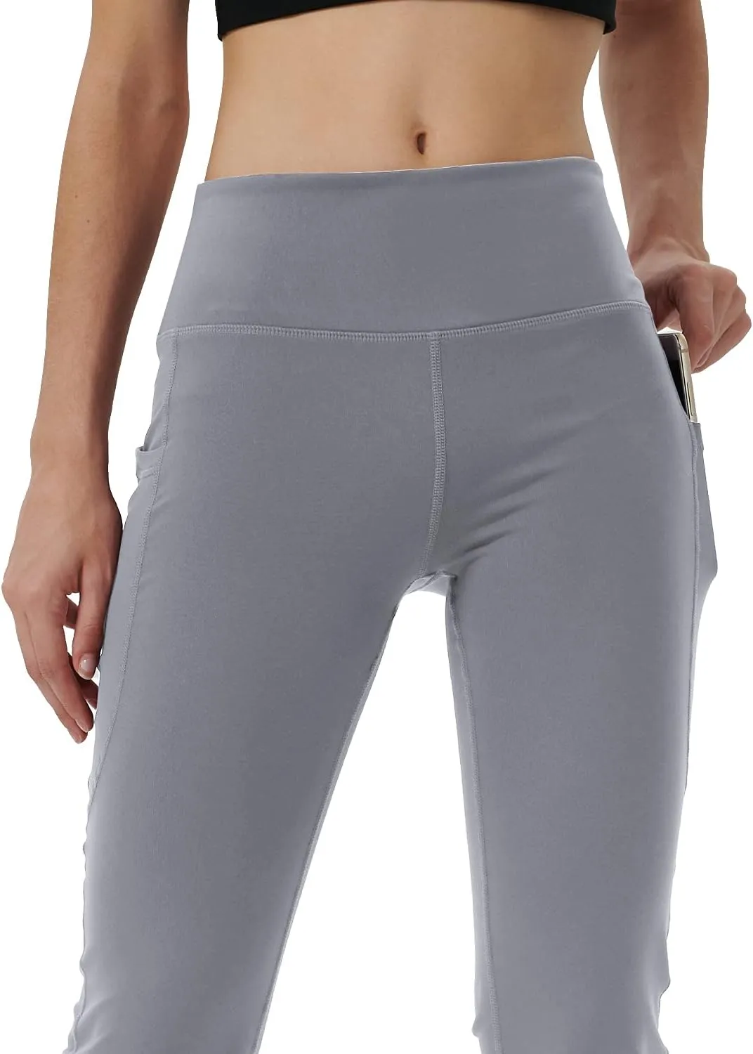 Women's Bootleg Yoga Pants with Hidden Pockets Tummy Control Running Legging Long Bootcut
