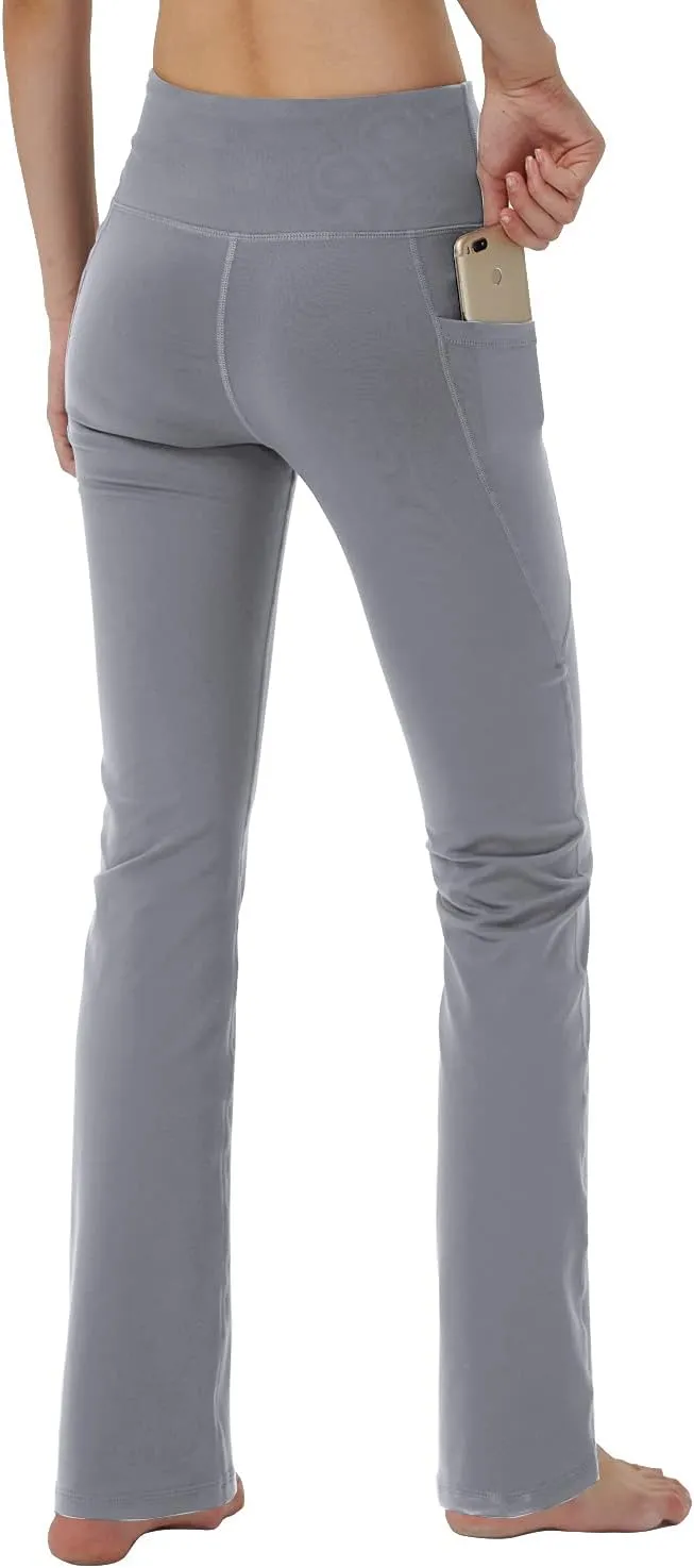 Women's Bootleg Yoga Pants with Hidden Pockets Tummy Control Running Legging Long Bootcut