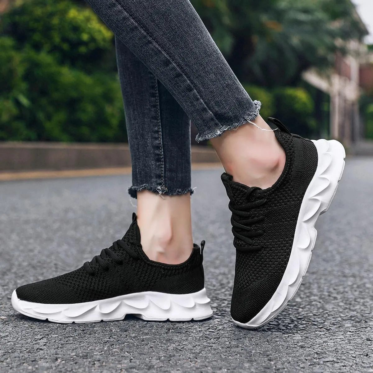 Women's Breathable Casual Athletic Sneakers, Lightweight Comfortable Slip On Gym Walking Tennis Fashion Sports Shoes