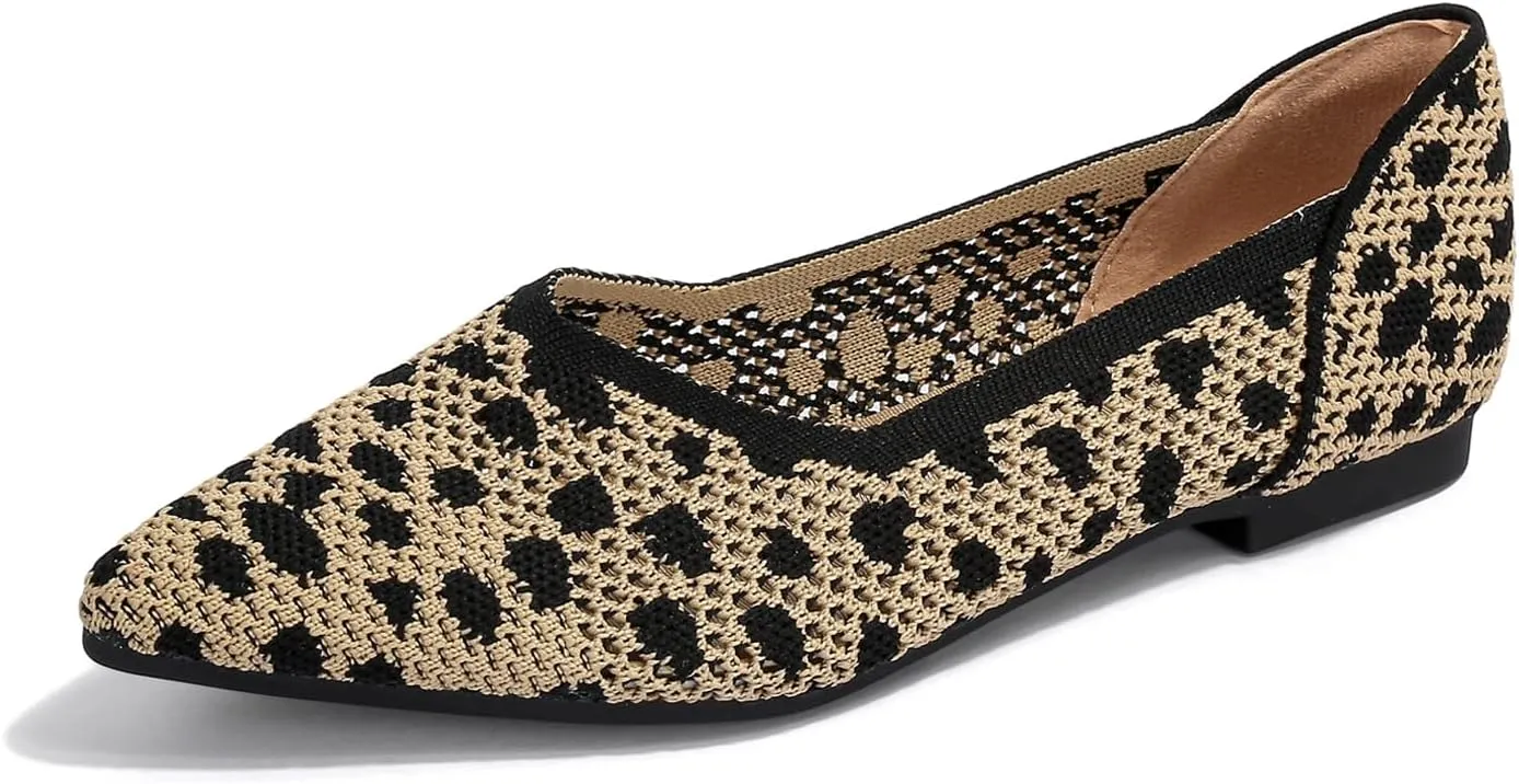 Women's Breathable Mesh Knit Ballet Flats Bow Pointed Toe Comfortable Slip On Shoes