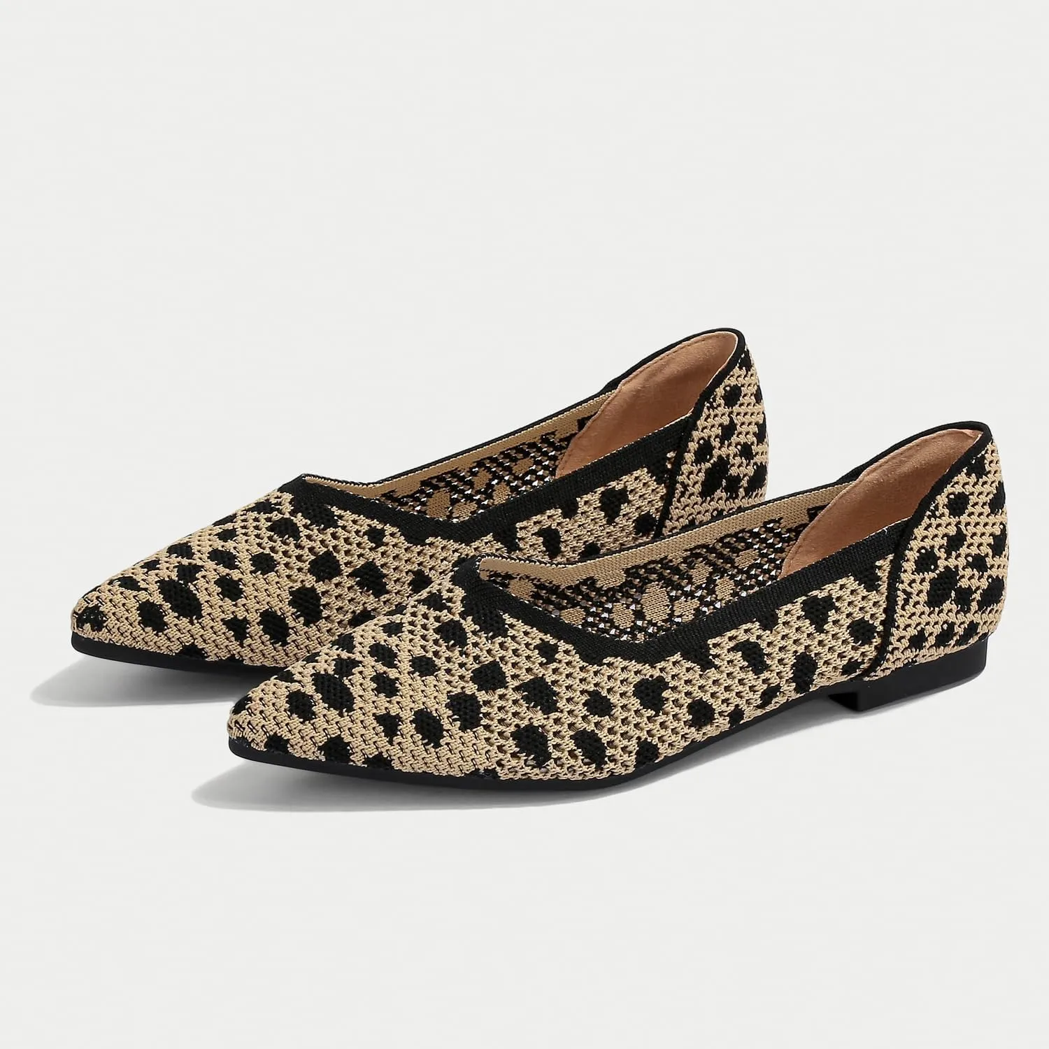 Women's Breathable Mesh Knit Ballet Flats Bow Pointed Toe Comfortable Slip On Shoes